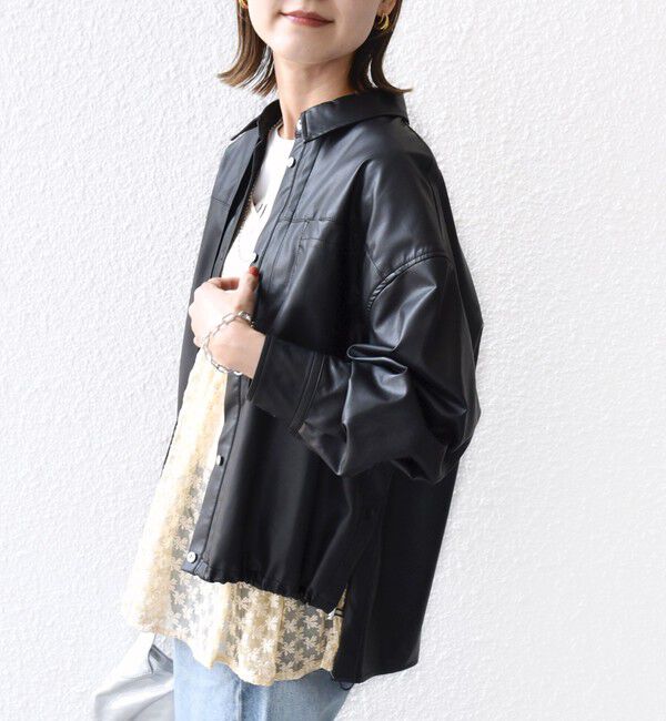 SHIPS for women「【WEB限定】〈手洗い可能〉合成皮革 裾 ドロスト シャツ 羽織」|シャツ・ブラウス|