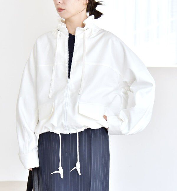 quaranciel「quaranciel:〈手洗い可能〉ギャザー スタンドカラー ドロスト ショート ブルゾン」|ブルゾン・スタジャン|
