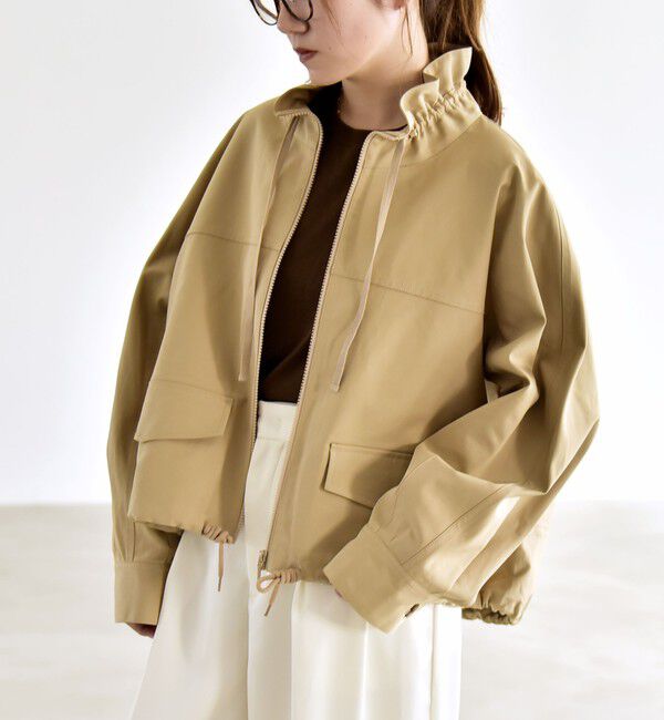 quaranciel「quaranciel:〈手洗い可能〉ギャザー スタンドカラー ドロスト ショート ブルゾン」|ブルゾン・スタジャン|