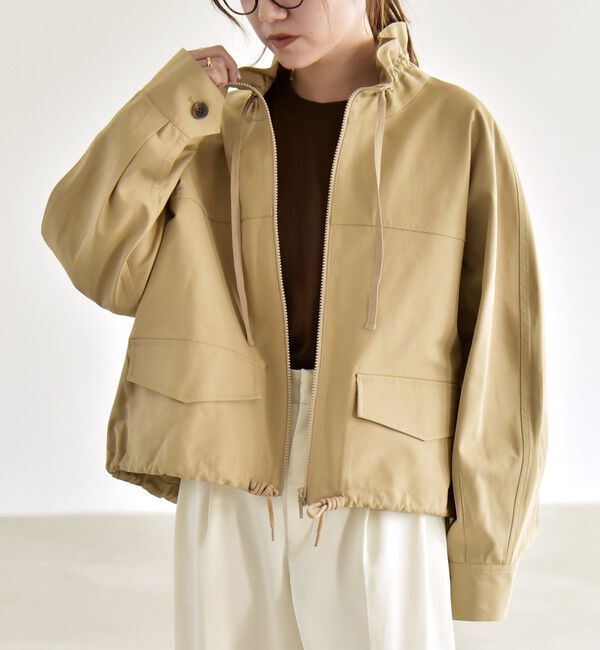 quaranciel「quaranciel:〈手洗い可能〉ギャザー スタンドカラー ドロスト ショート ブルゾン」|ブルゾン・スタジャン|