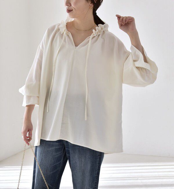 quaranciel「quaranciel:〈洗濯機可能〉フリルカラー リボン ギャザースリーブ ブラウス」|シャツ・ブラウス|