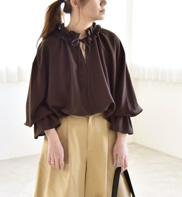 quaranciel「quaranciel:〈洗濯機可能〉フリルカラー リボン ギャザースリーブ ブラウス」|シャツ・ブラウス|