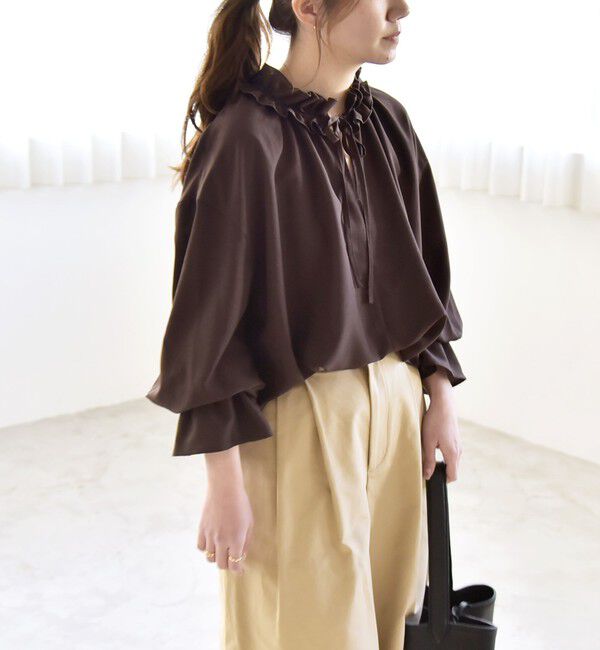 quaranciel「quaranciel:〈洗濯機可能〉フリルカラー リボン ギャザースリーブ ブラウス」|シャツ・ブラウス|