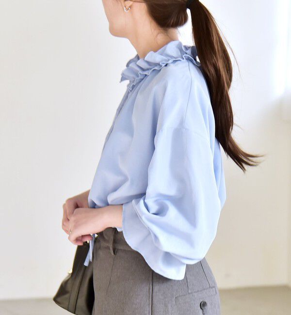 quaranciel「quaranciel:〈洗濯機可能〉フリルカラー リボン ギャザースリーブ ブラウス」|シャツ・ブラウス|