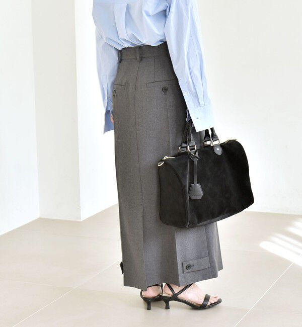 quaranciel「quaranciel:〈洗濯機可能〉ベルトデザイン Iライン スラックス スカート」|スカート|チャコールグレー