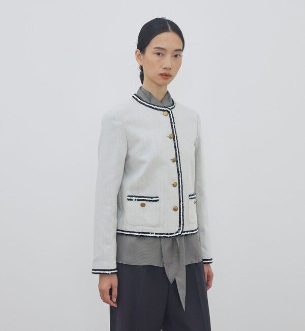DES PRES「コットンオックスフォード スパンコールブレードジャケット」|ノーカラージャケット|