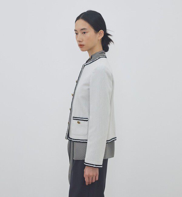 DES PRES「コットンオックスフォード スパンコールブレードジャケット」|ノーカラージャケット|