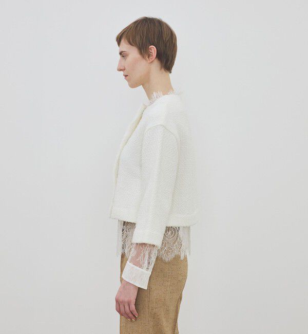 DES PRES「インレイパターン クロップドニットジャケット」|ノーカラージャケット|