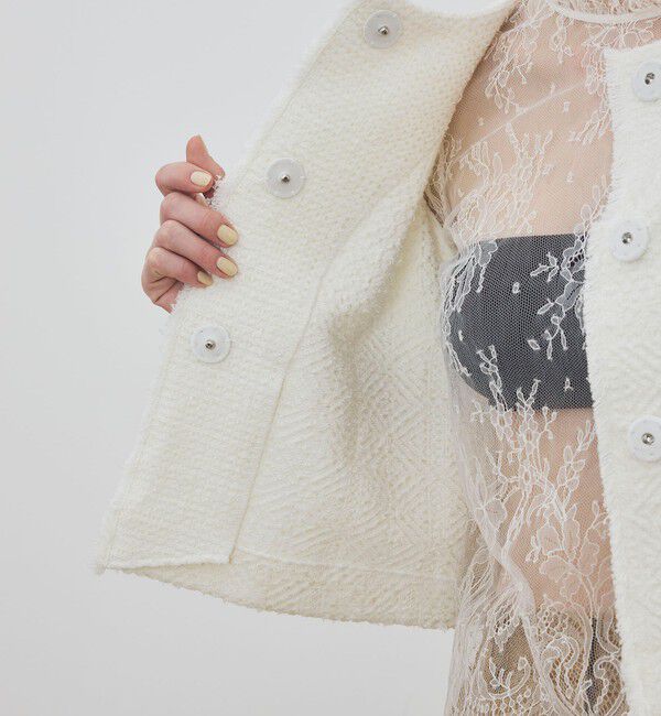DES PRES「インレイパターン クロップドニットジャケット」|ノーカラージャケット|