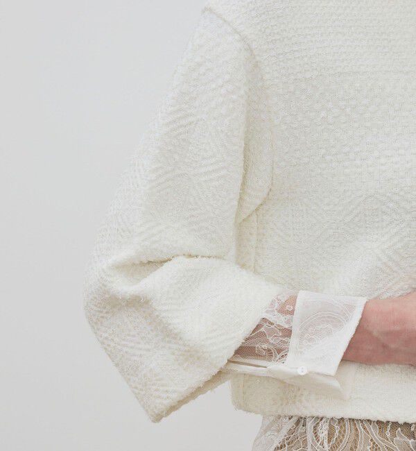 DES PRES「インレイパターン クロップドニットジャケット」|ノーカラージャケット|