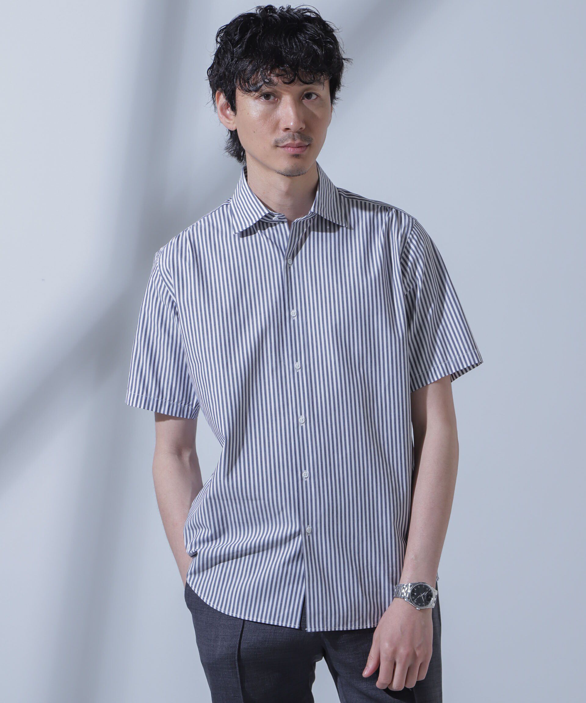 nano･universe「「N SHIRTS」AntiSoaked(R)汗染み防止セミワイドカラーシャツ半袖」|シャツ・ブラウス|