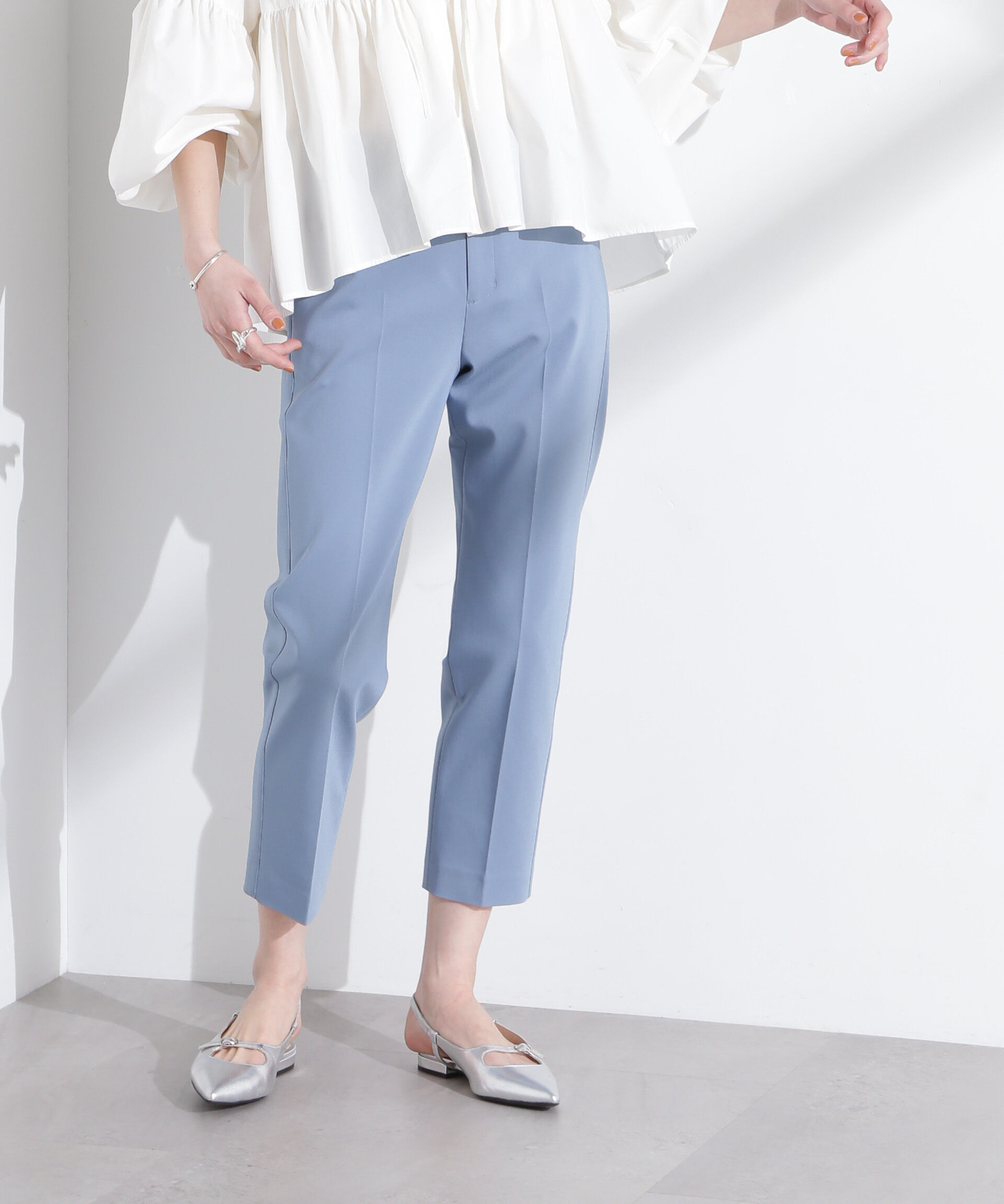 nano･universe「センタープレススリムパンツ」|チノ|ブルー