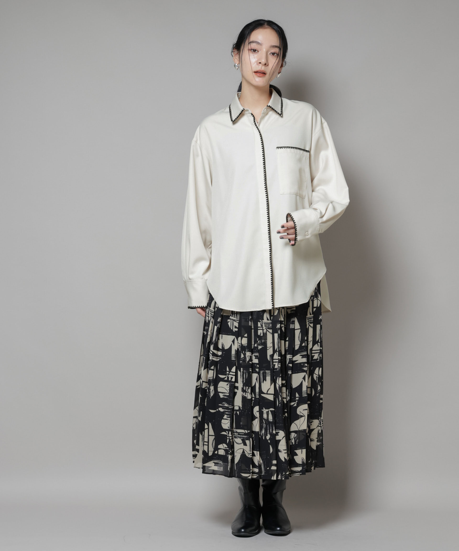 nano･universe「トリミング刺繍ツイルシャツ」|シャツ・ブラウス|