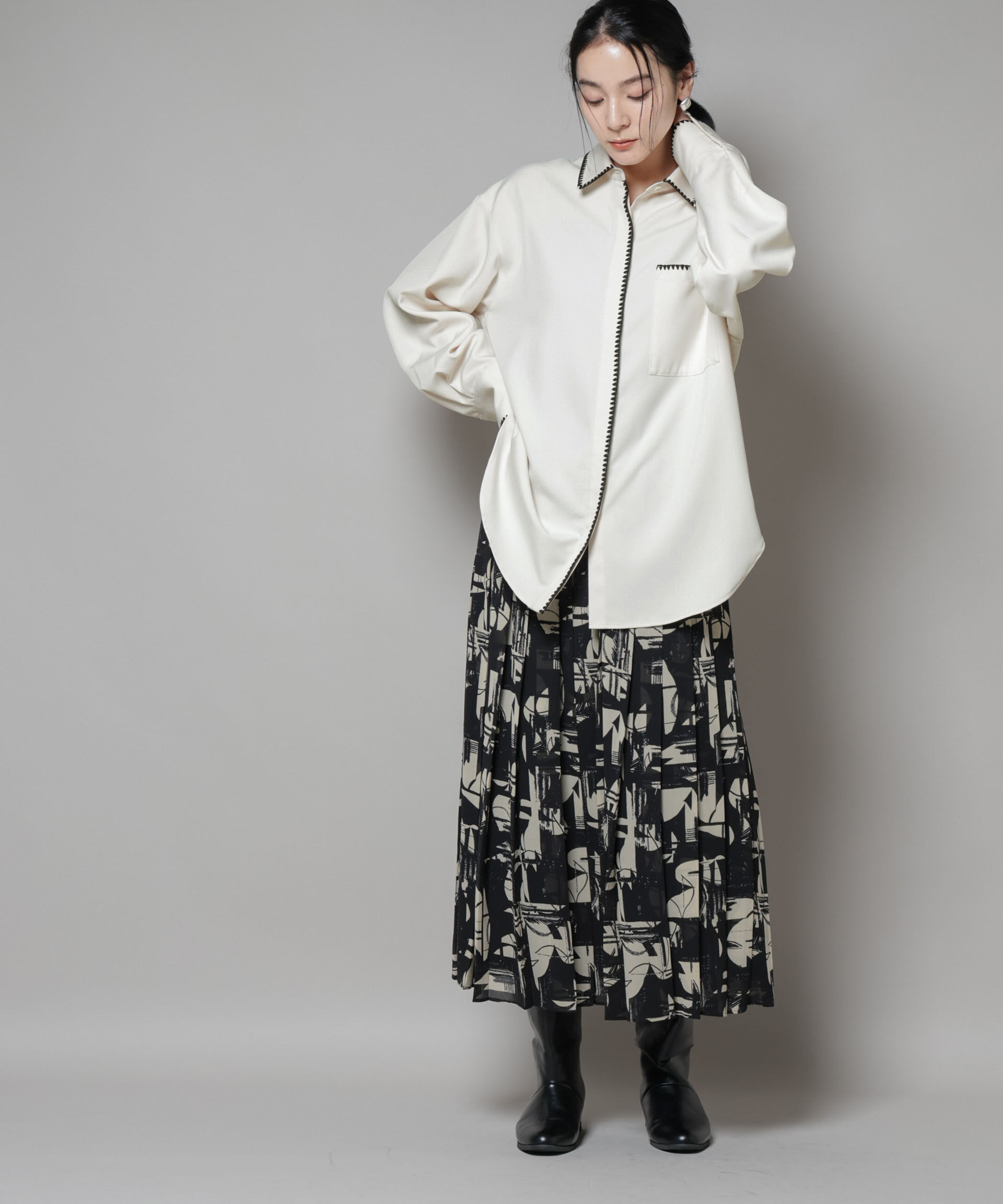 nano･universe「トリミング刺繍ツイルシャツ」|シャツ・ブラウス|