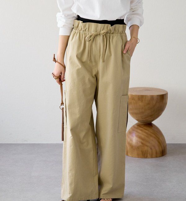  「【A・MONN(アモン)】ミリタリーWウエストカーゴパンツ」|チノ|ベージュ