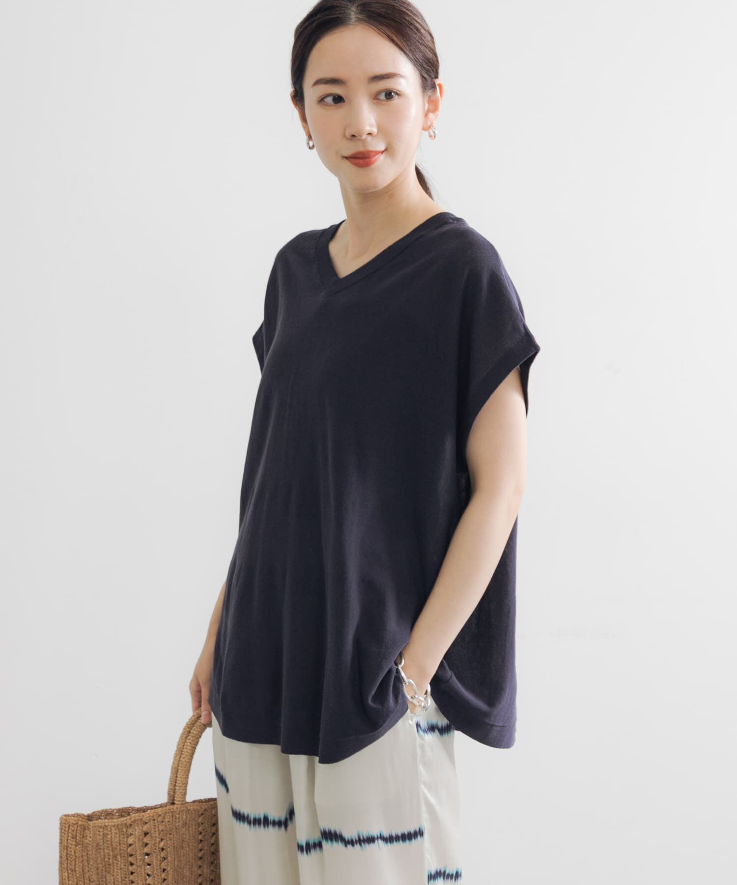 URBAN RESEARCH「『UVカット』2WAYフレンチスリーブニット」|ニット・セーター|ネイビー