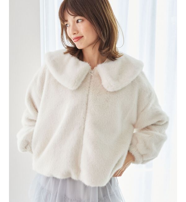  「ジップデザインファーブルゾン」|ブルゾン・スタジャン|アイボリー