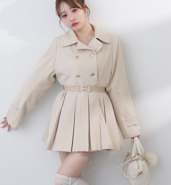  「【SMサイズ展開あり】ウエストベルトプリーツミニトレンチ」|その他|