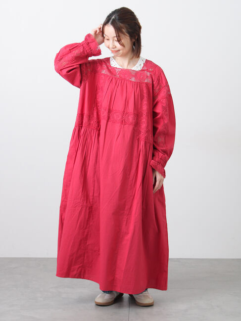 Samansa Mos2「ローズ柄レーススクエアネックワンピース」|ワンピース|レッド