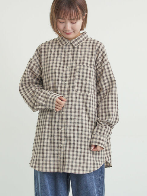 Samansa Mos2「ポコポコチェックオーバーシャツ」|シャツ・ブラウス|