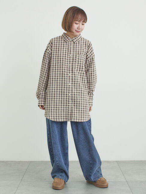 Samansa Mos2「ポコポコチェックオーバーシャツ」|シャツ・ブラウス|