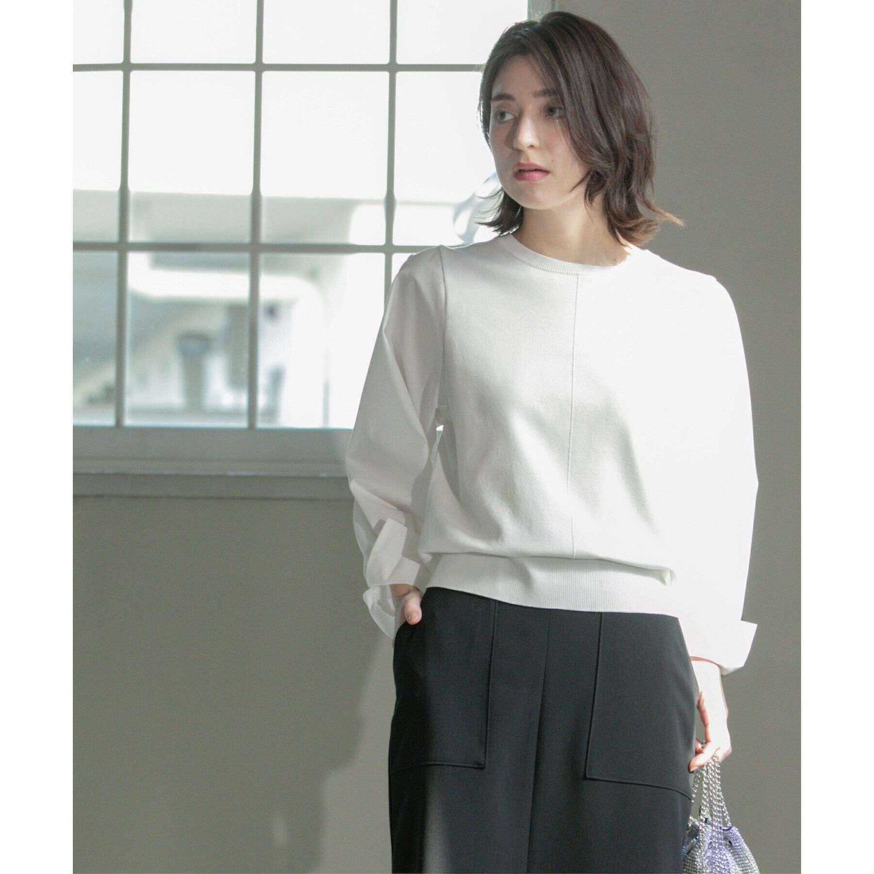 OPAQUE.CLIP「フハクボリュームスリーブドッキングニット【洗濯機洗い可】」|ニット・セーター|