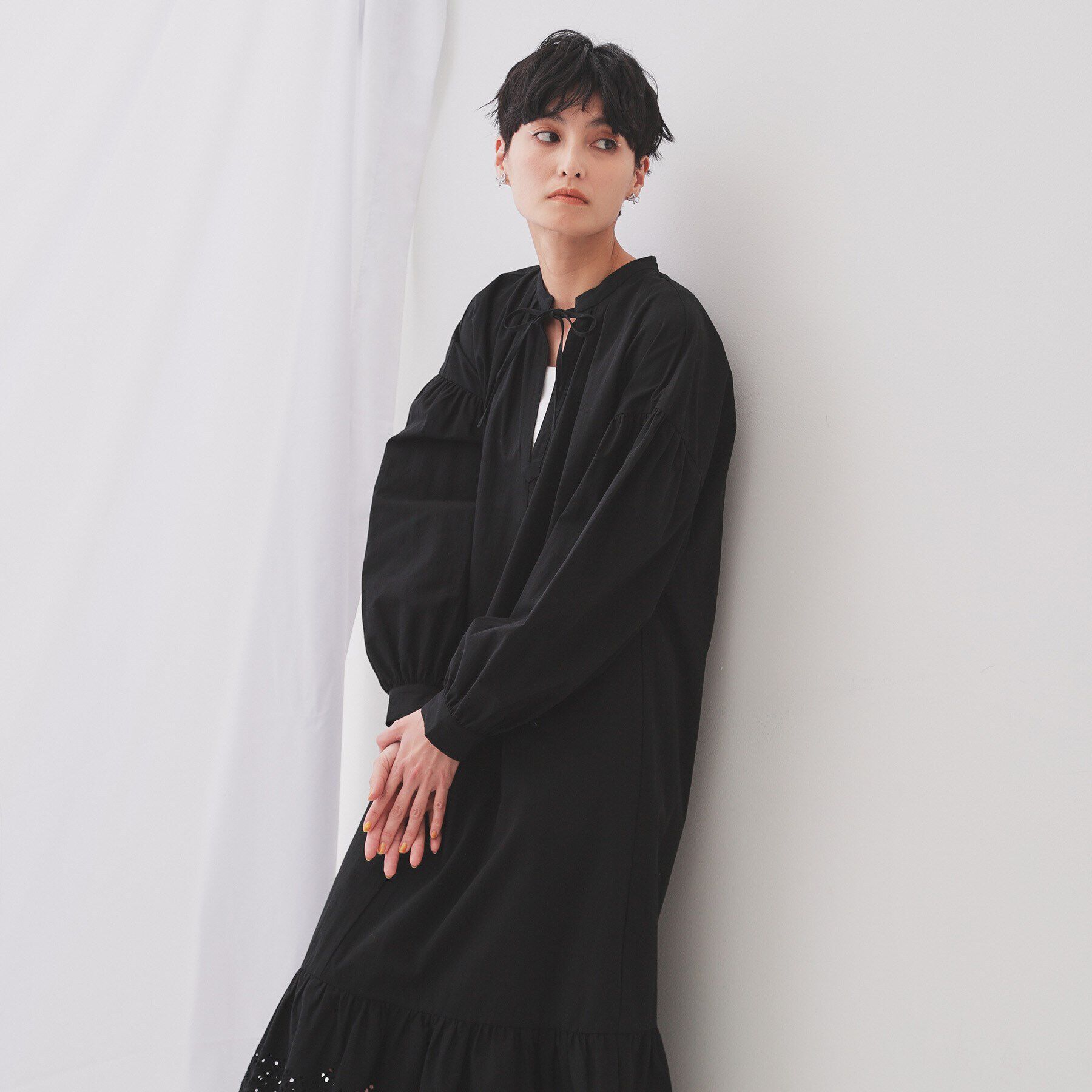 OPAQUE.CLIP「裾アイレットレースボリュームシャツワンピース【洗濯機洗い可】」|ワンピース|