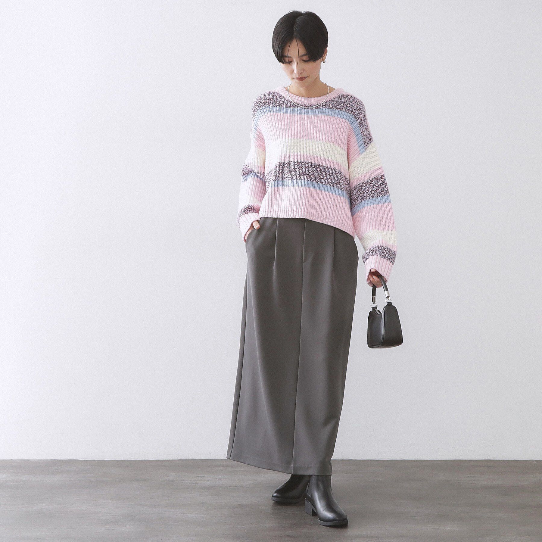 OPAQUE.CLIP「ボーダーリブ使いナロースカート【洗濯機OK】」|スカート|