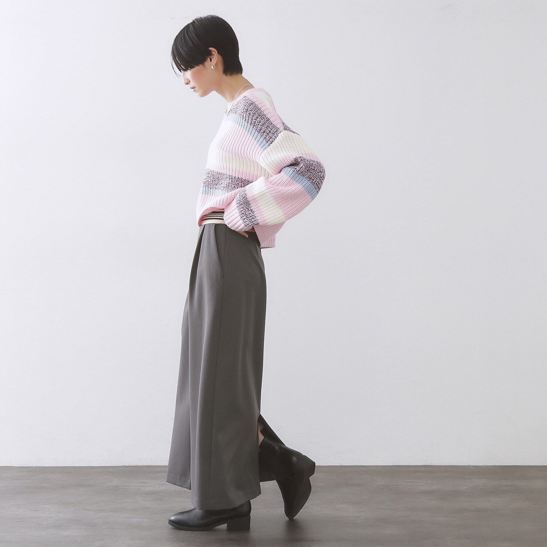 OPAQUE.CLIP「ボーダーリブ使いナロースカート【洗濯機OK】」|スカート|