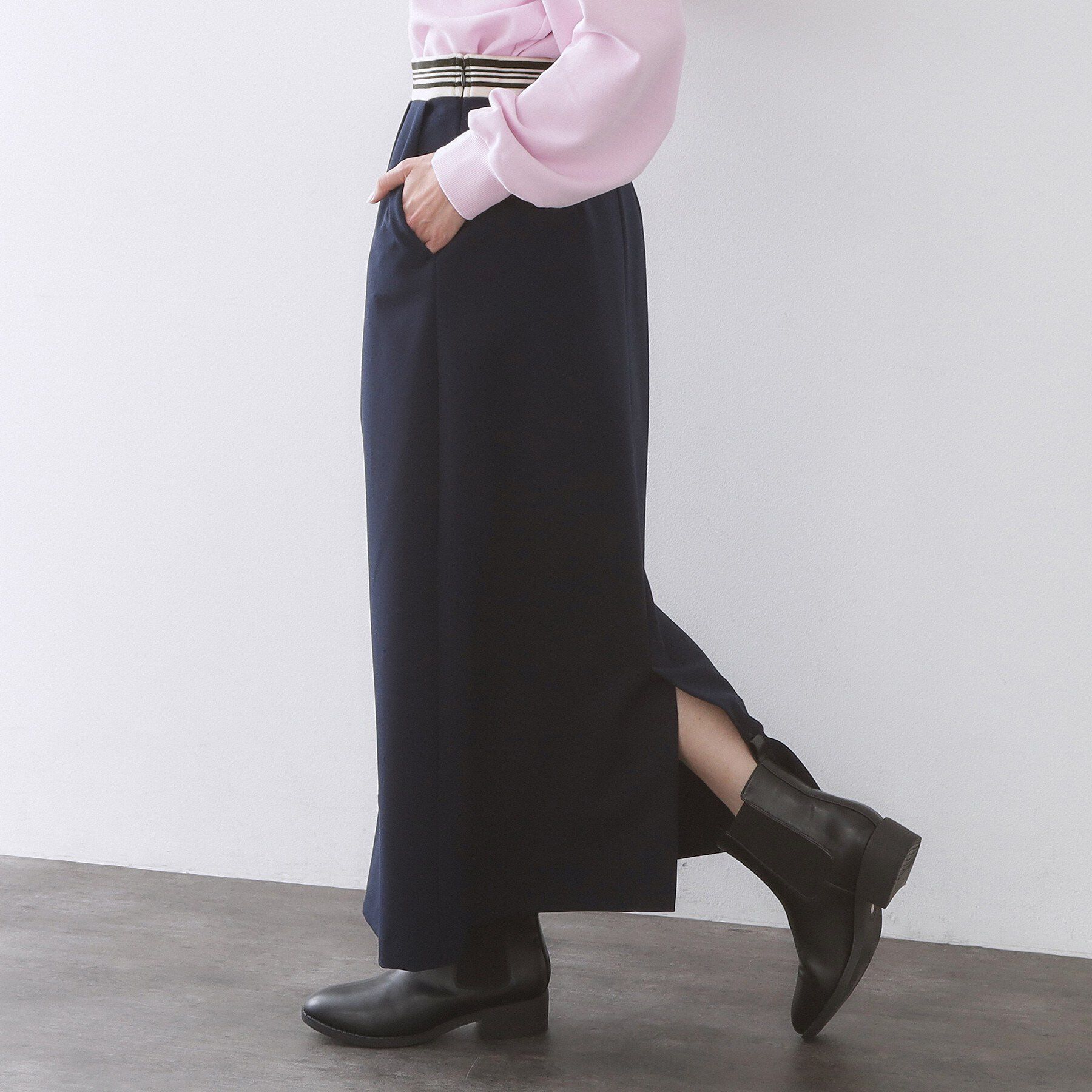 OPAQUE.CLIP「ボーダーリブ使いナロースカート【洗濯機OK】」|スカート|