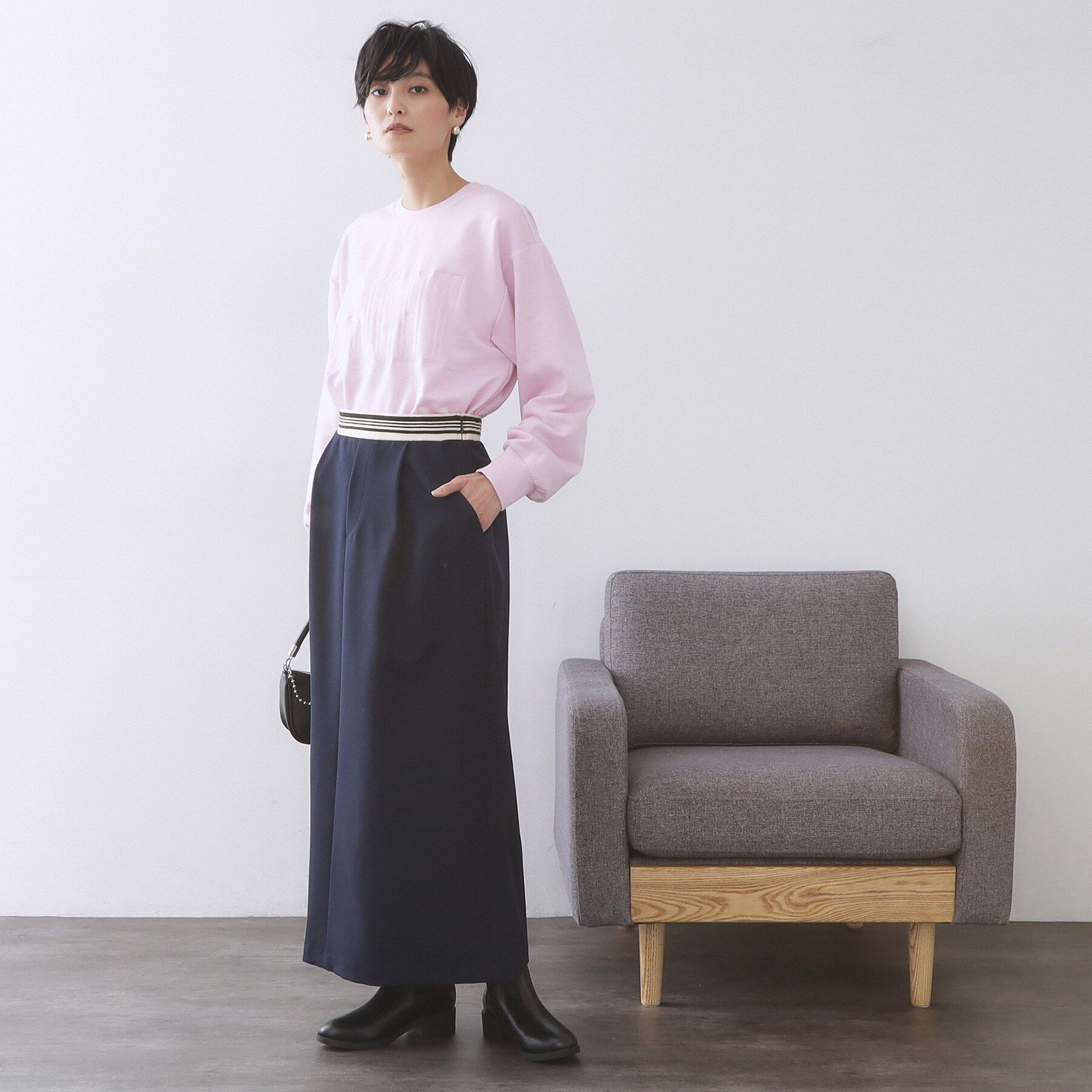 OPAQUE.CLIP「ボーダーリブ使いナロースカート【洗濯機OK】」|スカート|