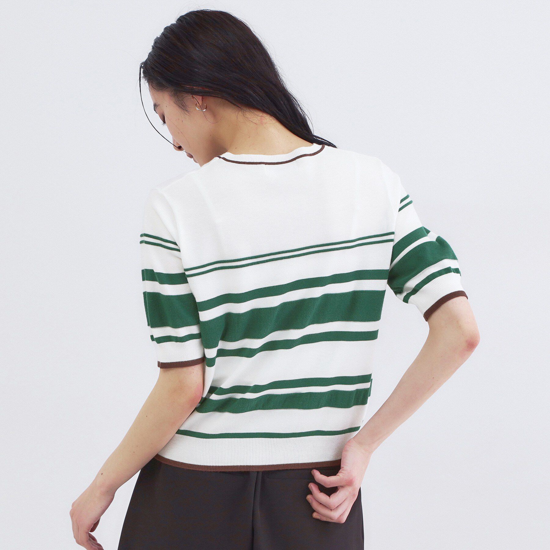 OPAQUE.CLIP「ランダムボーダーハーフスリーブニット【洗濯機OK】」|ニット・セーター|