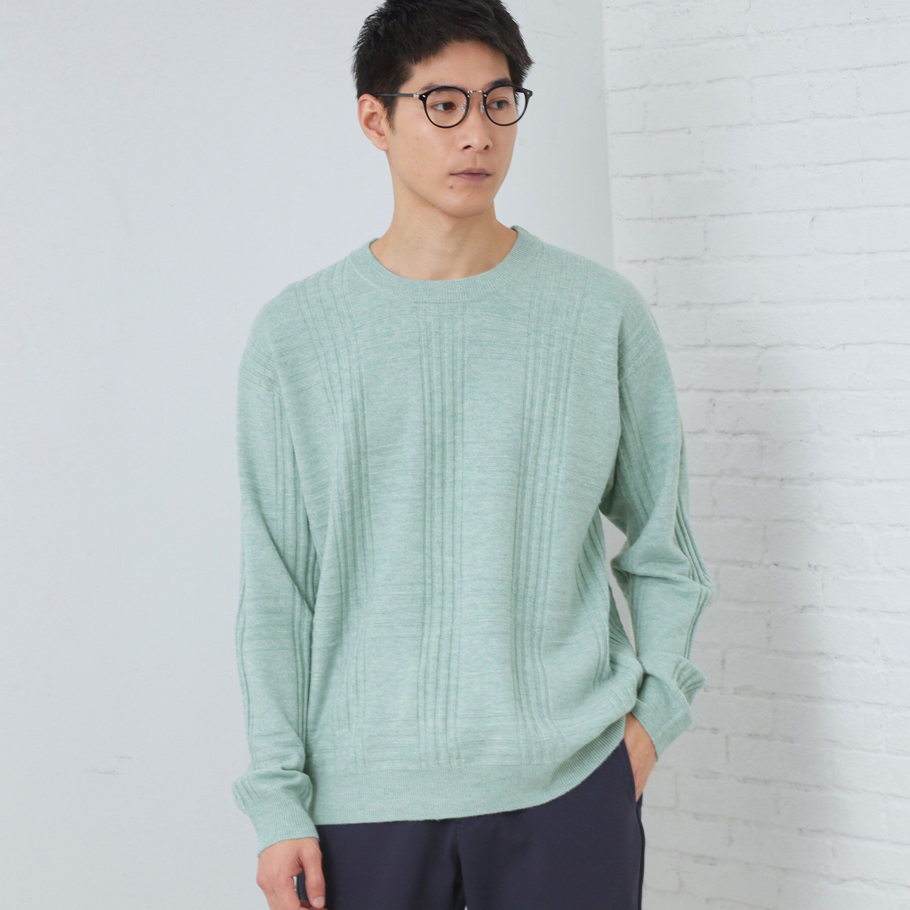 THE SHOP TK「【優しい肌触り】カシミヤタッチ チェックニット　洗濯機OK」|ニット・セーター|ミントグリーン(02