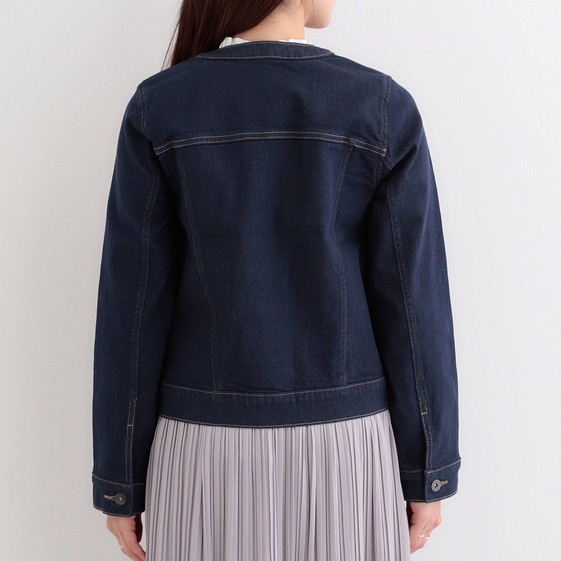SHOO･LA･RUE「【SHOO・LA・RUE DENIM/S-LL/高レビュー】大人のための ノーカラーデニムジャケット」|デニムジャケット|