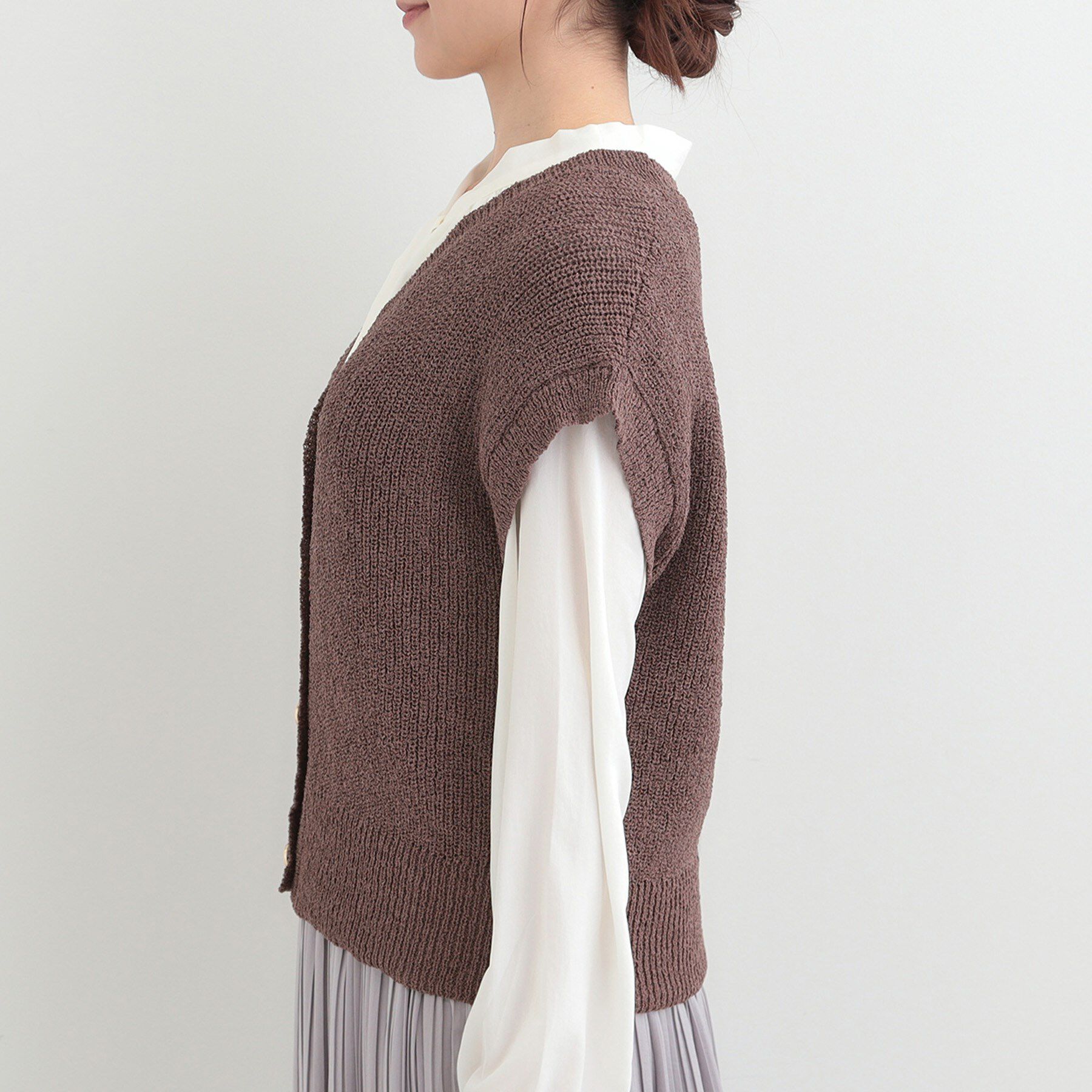 SHOO･LA･RUE「【S-LL/洗濯機可】気軽にレイヤード 前開きざっくりニットベスト」|ベスト・ジレ|