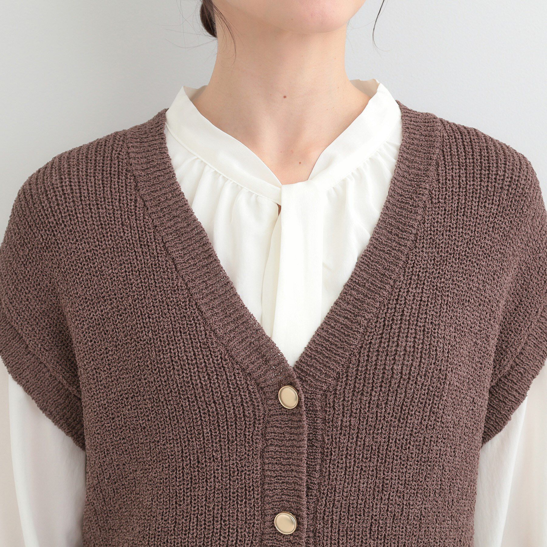 SHOO･LA･RUE「【S-LL/洗濯機可】気軽にレイヤード 前開きざっくりニットベスト」|ベスト・ジレ|