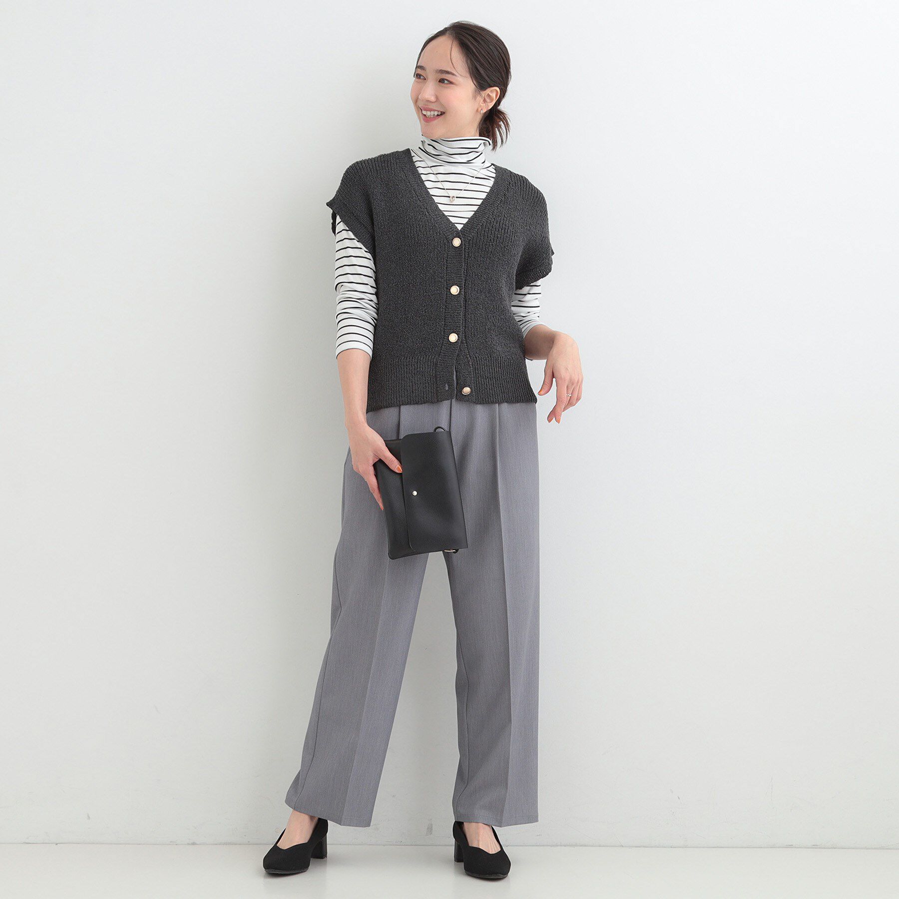 SHOO･LA･RUE「【S-LL/洗濯機可】気軽にレイヤード 前開きざっくりニットベスト」|ベスト・ジレ|