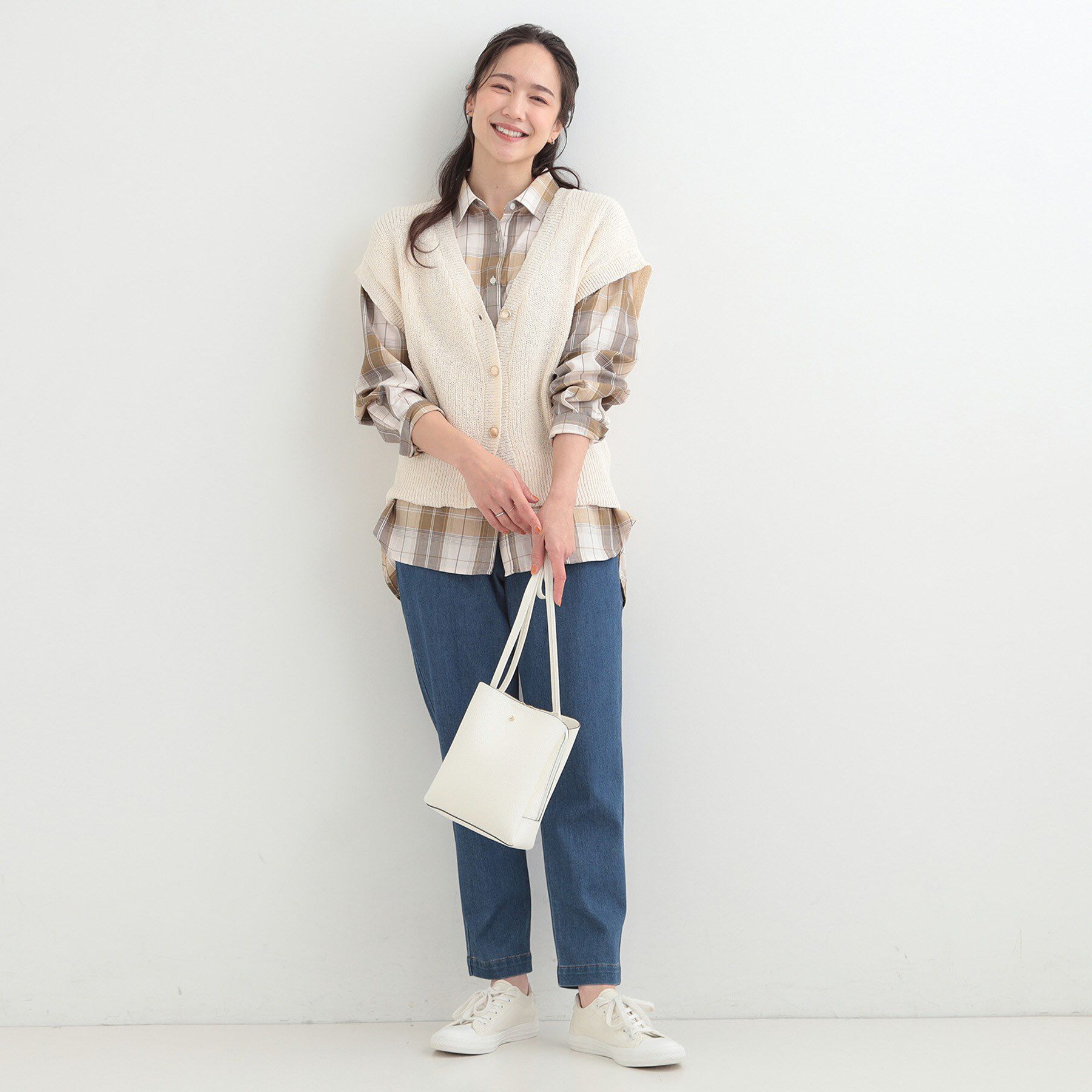 SHOO･LA･RUE「【S-LL/洗濯機可】気軽にレイヤード 前開きざっくりニットベスト」|ベスト・ジレ|