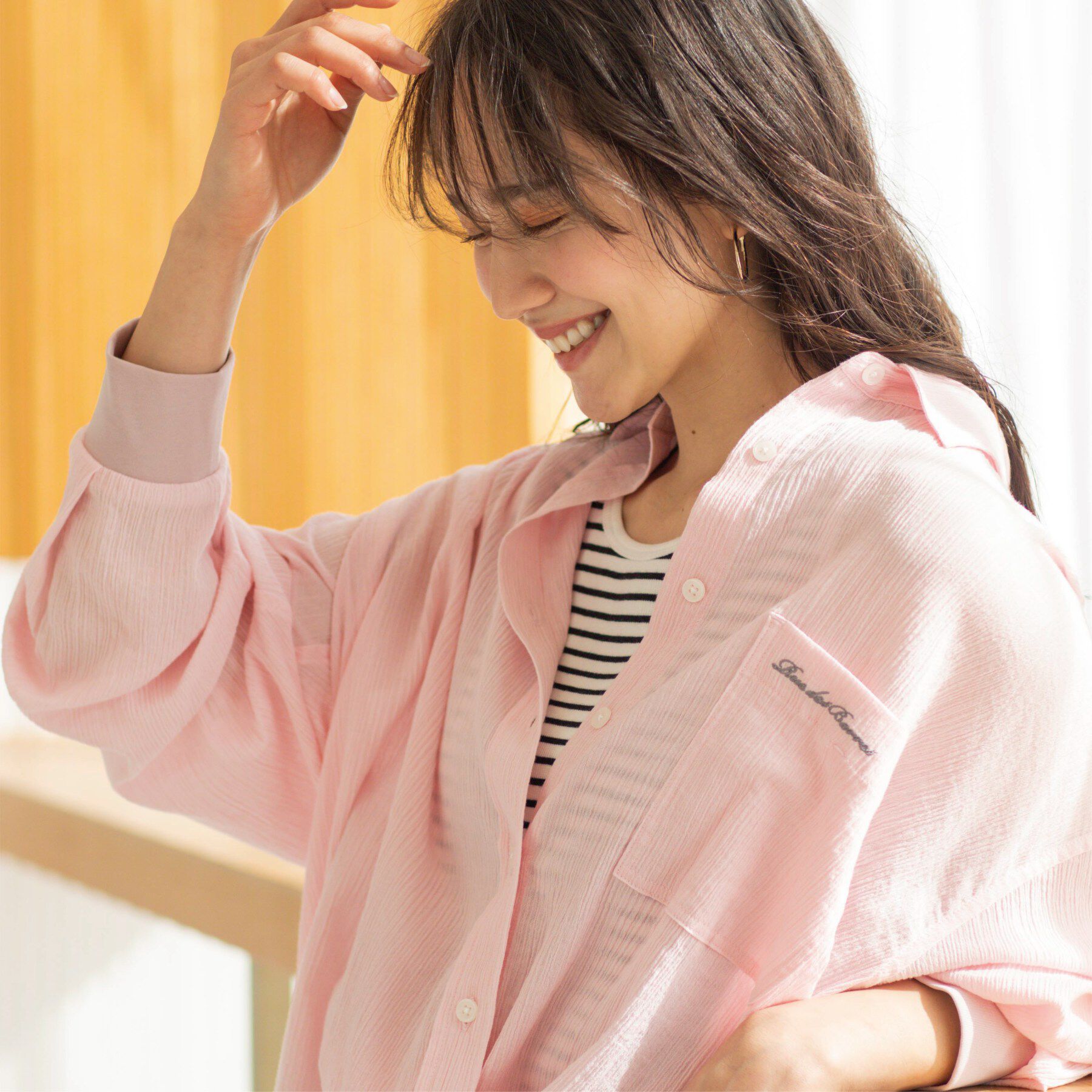 SHOO･LA･RUE「袖リブ楊柳オーバーシャツ」|シャツ・ブラウス|