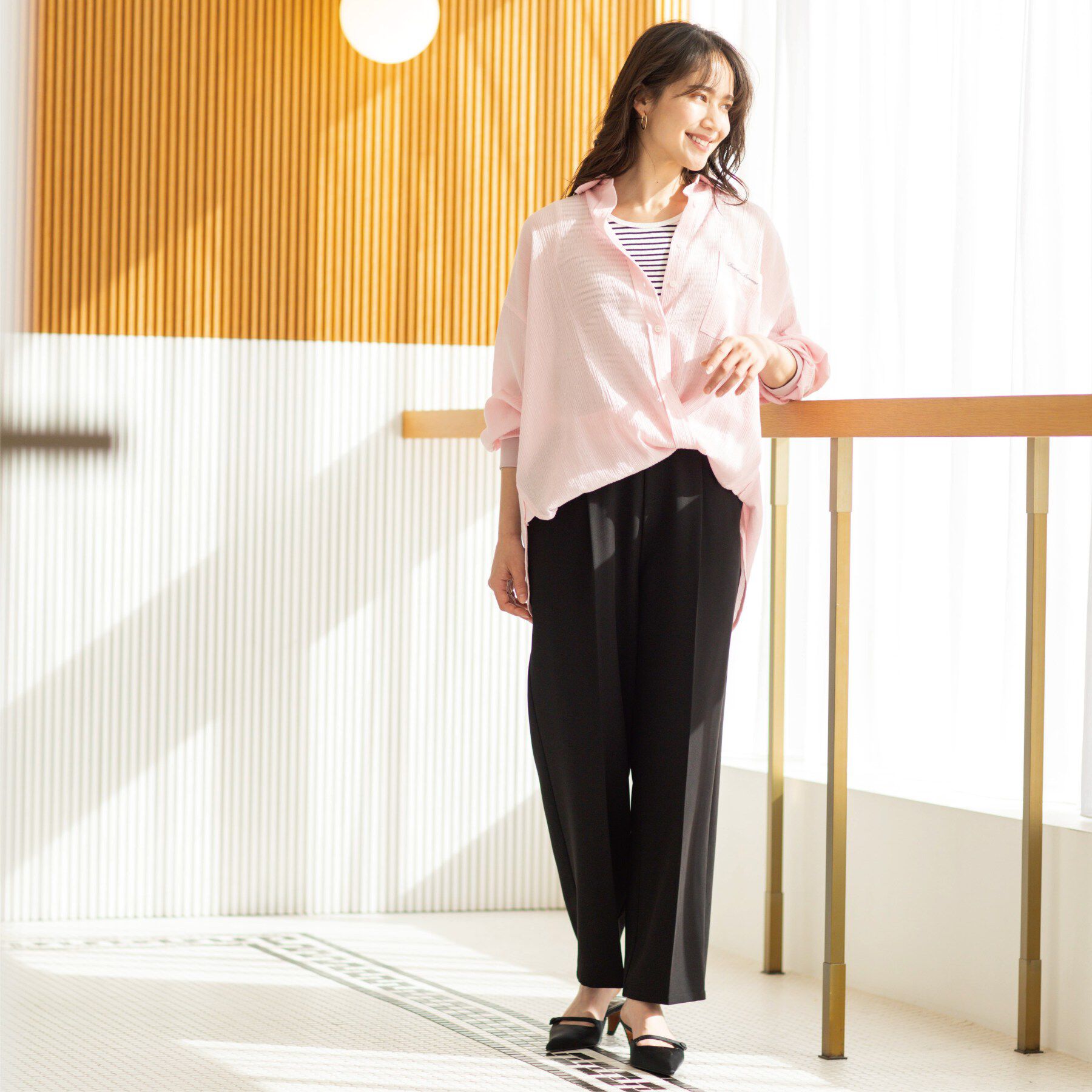 SHOO･LA･RUE「袖リブ楊柳オーバーシャツ」|シャツ・ブラウス|