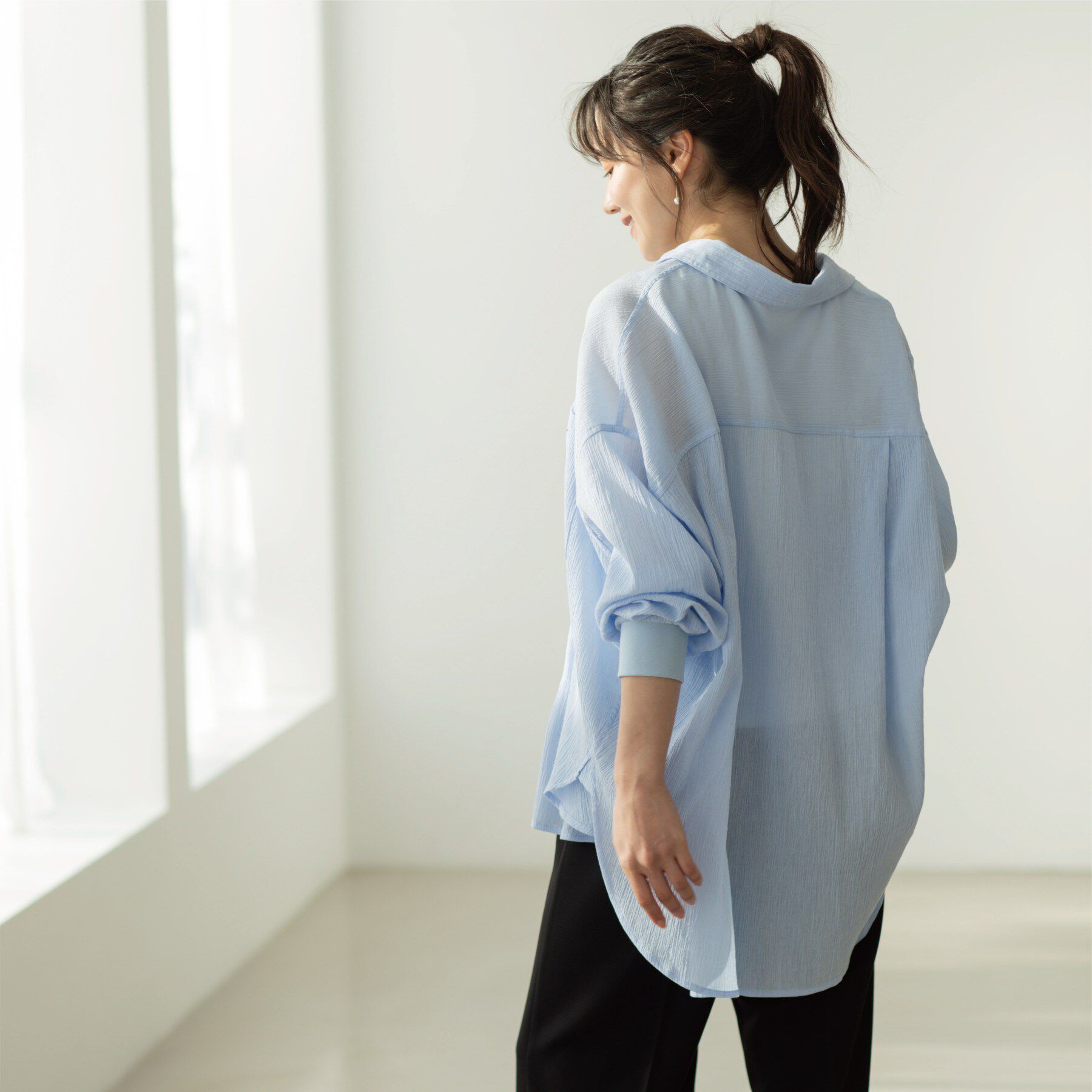 SHOO･LA･RUE「袖リブ楊柳オーバーシャツ」|シャツ・ブラウス|