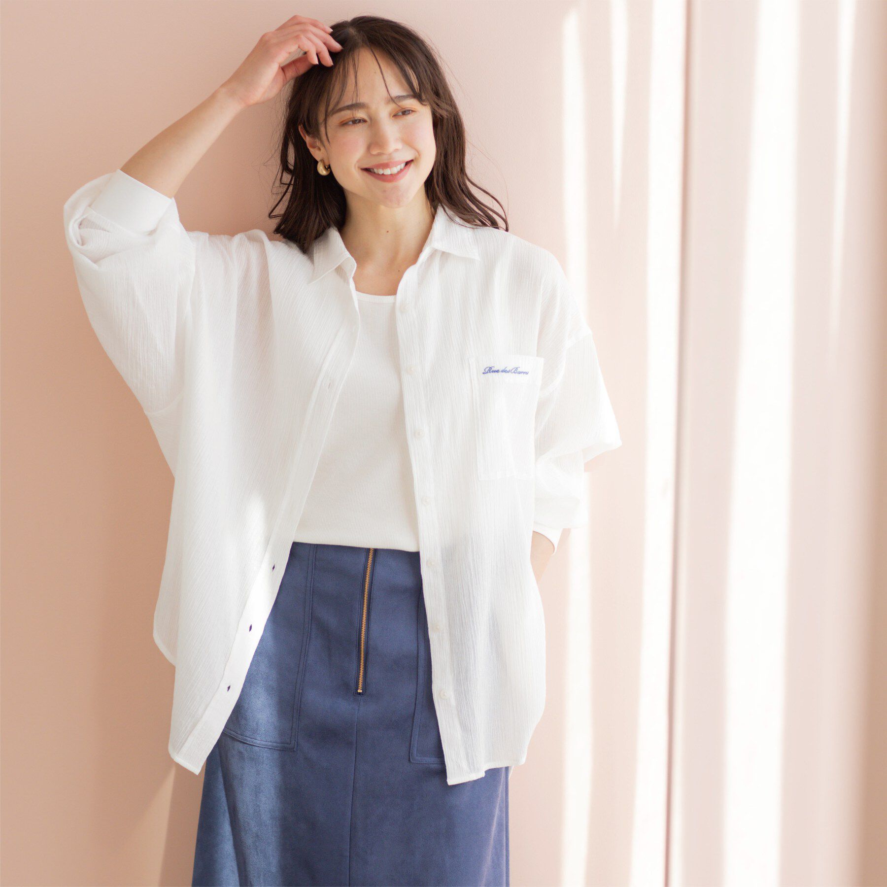 SHOO･LA･RUE「袖リブ楊柳オーバーシャツ」|シャツ・ブラウス|