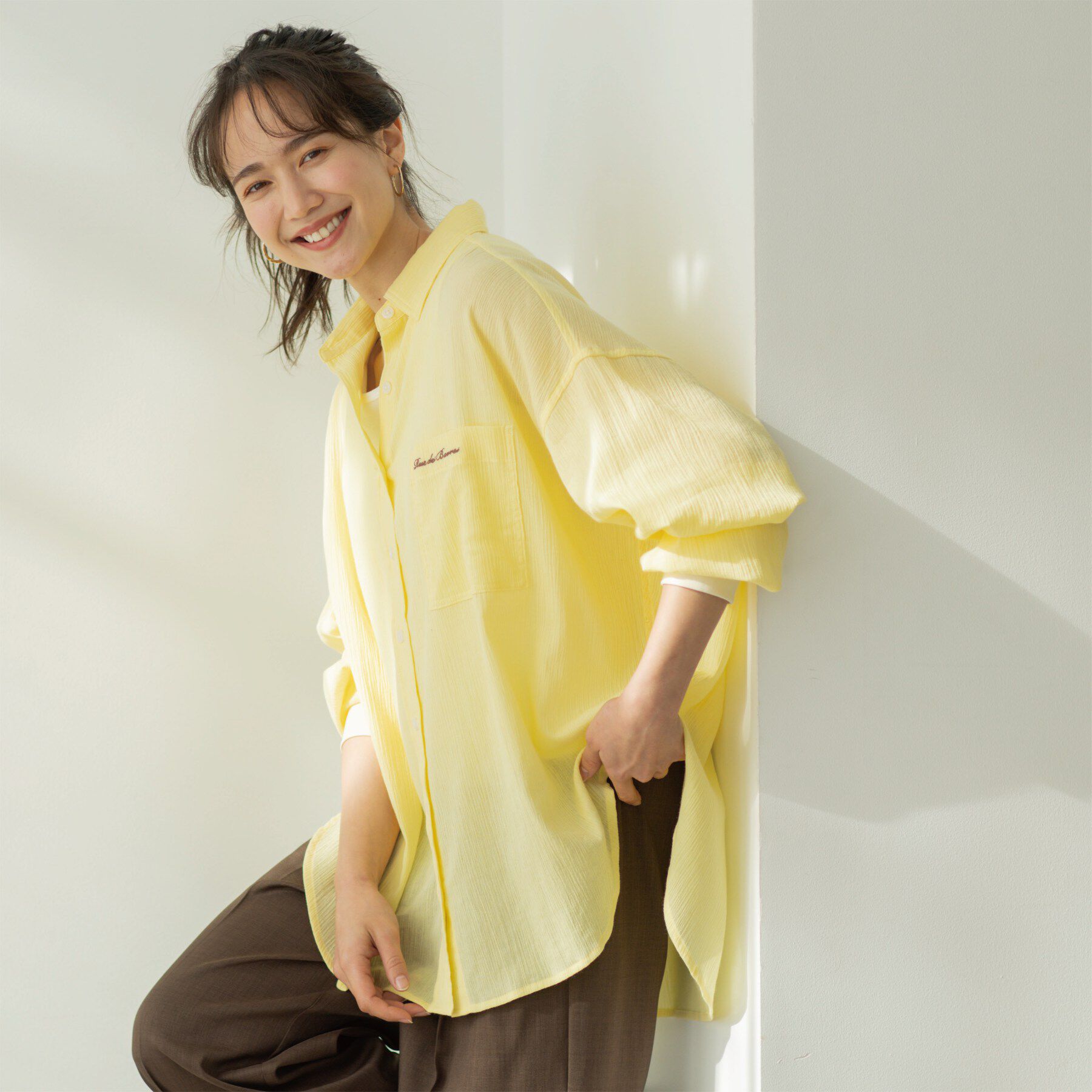 SHOO･LA･RUE「袖リブ楊柳オーバーシャツ」|シャツ・ブラウス|