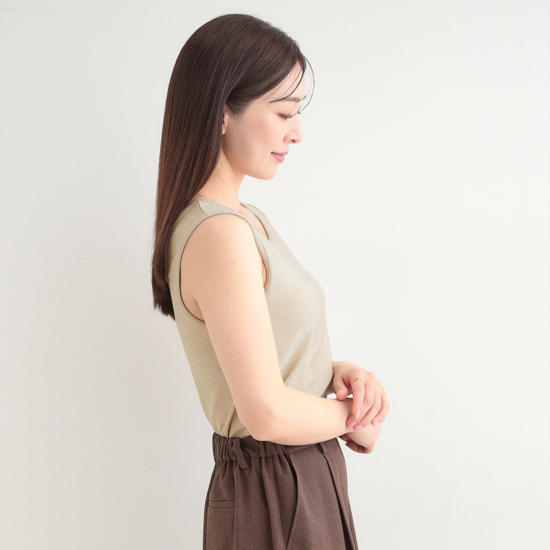 SHOO･LA･RUE「【前後2WAY/洗濯機可/S-LL】コーデのアクセントに　きらきらラメタンクトップ」|キャミソール|