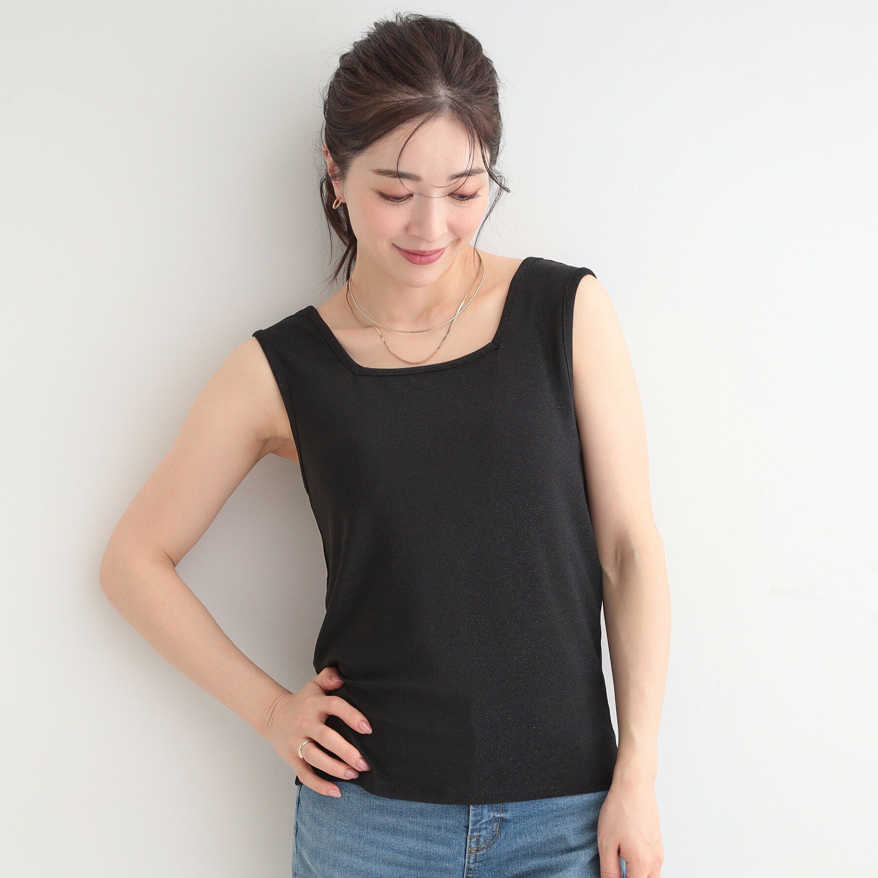 SHOO･LA･RUE「【前後2WAY/洗濯機可/S-LL】コーデのアクセントに　きらきらラメタンクトップ」|キャミソール|