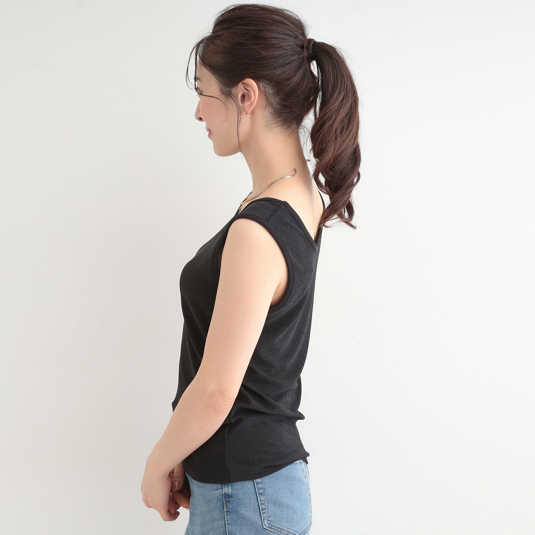 SHOO･LA･RUE「【前後2WAY/洗濯機可/S-LL】コーデのアクセントに　きらきらラメタンクトップ」|キャミソール|