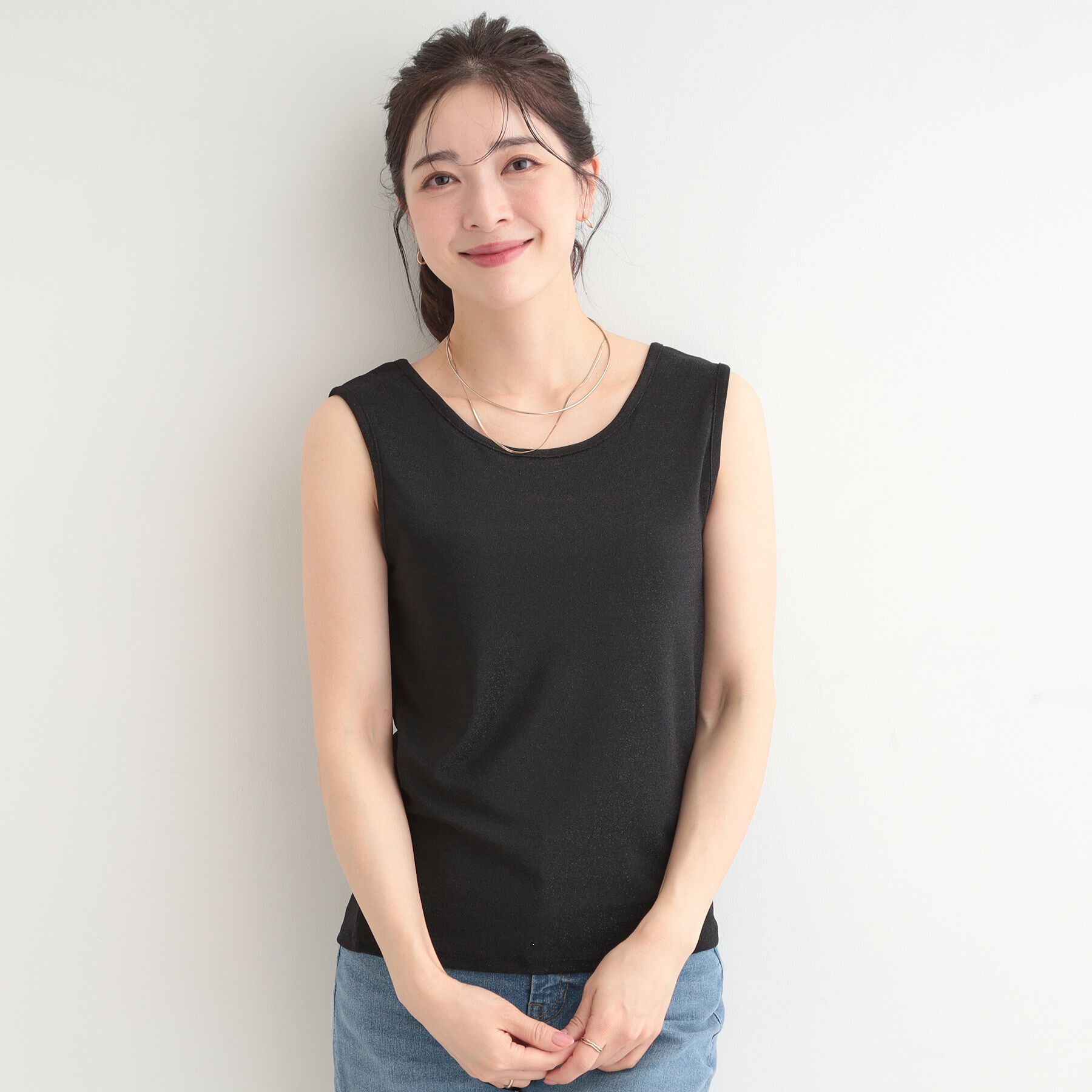 SHOO･LA･RUE「【前後2WAY/洗濯機可/S-LL】コーデのアクセントに　きらきらラメタンクトップ」|キャミソール|