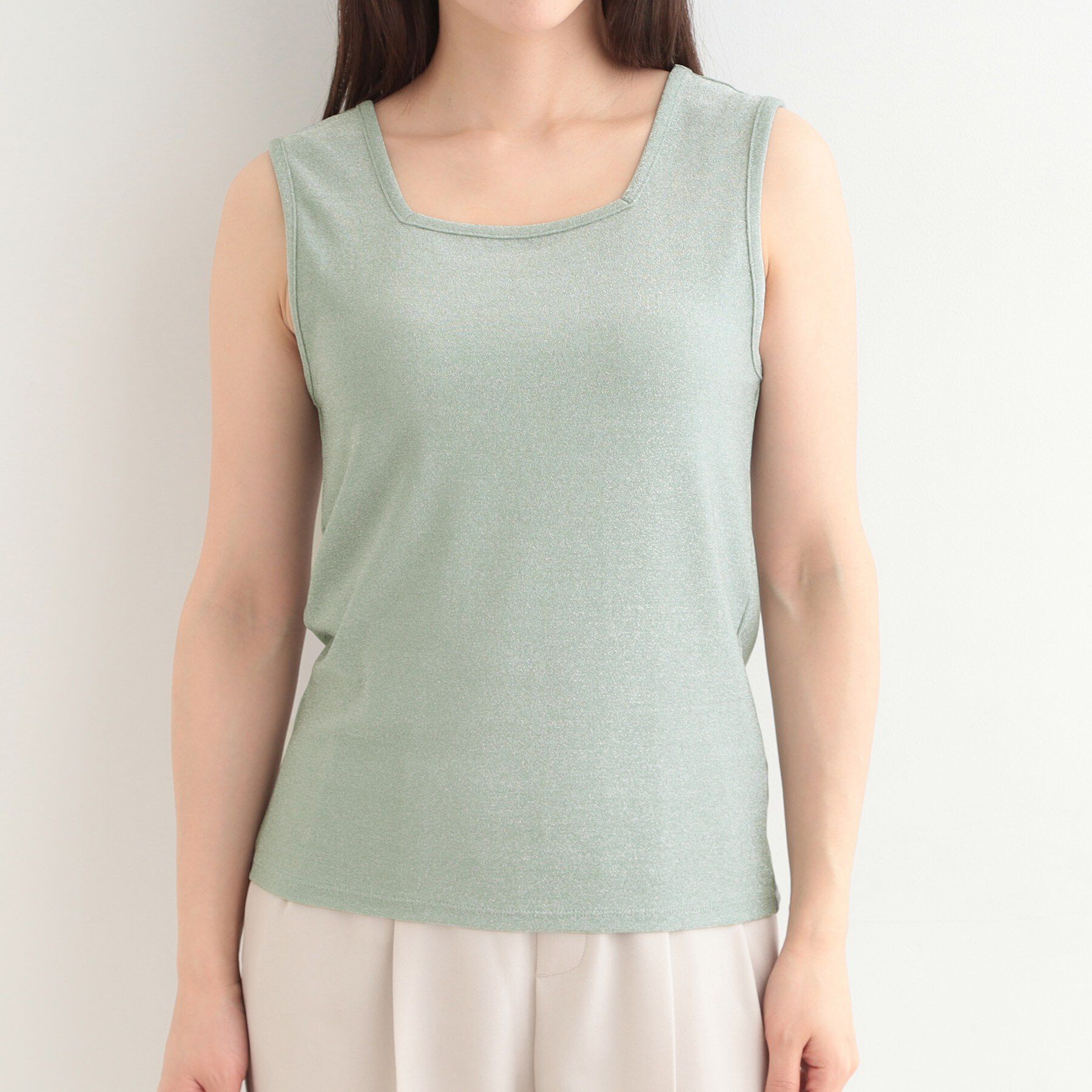 SHOO･LA･RUE「【前後2WAY/洗濯機可/S-LL】コーデのアクセントに　きらきらラメタンクトップ」|キャミソール|