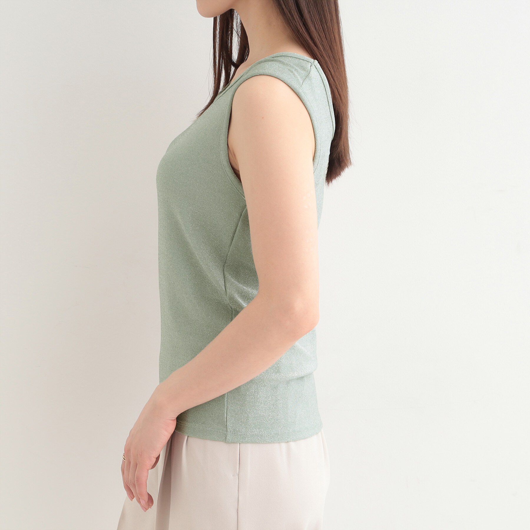 SHOO･LA･RUE「【前後2WAY/洗濯機可/S-LL】コーデのアクセントに　きらきらラメタンクトップ」|キャミソール|