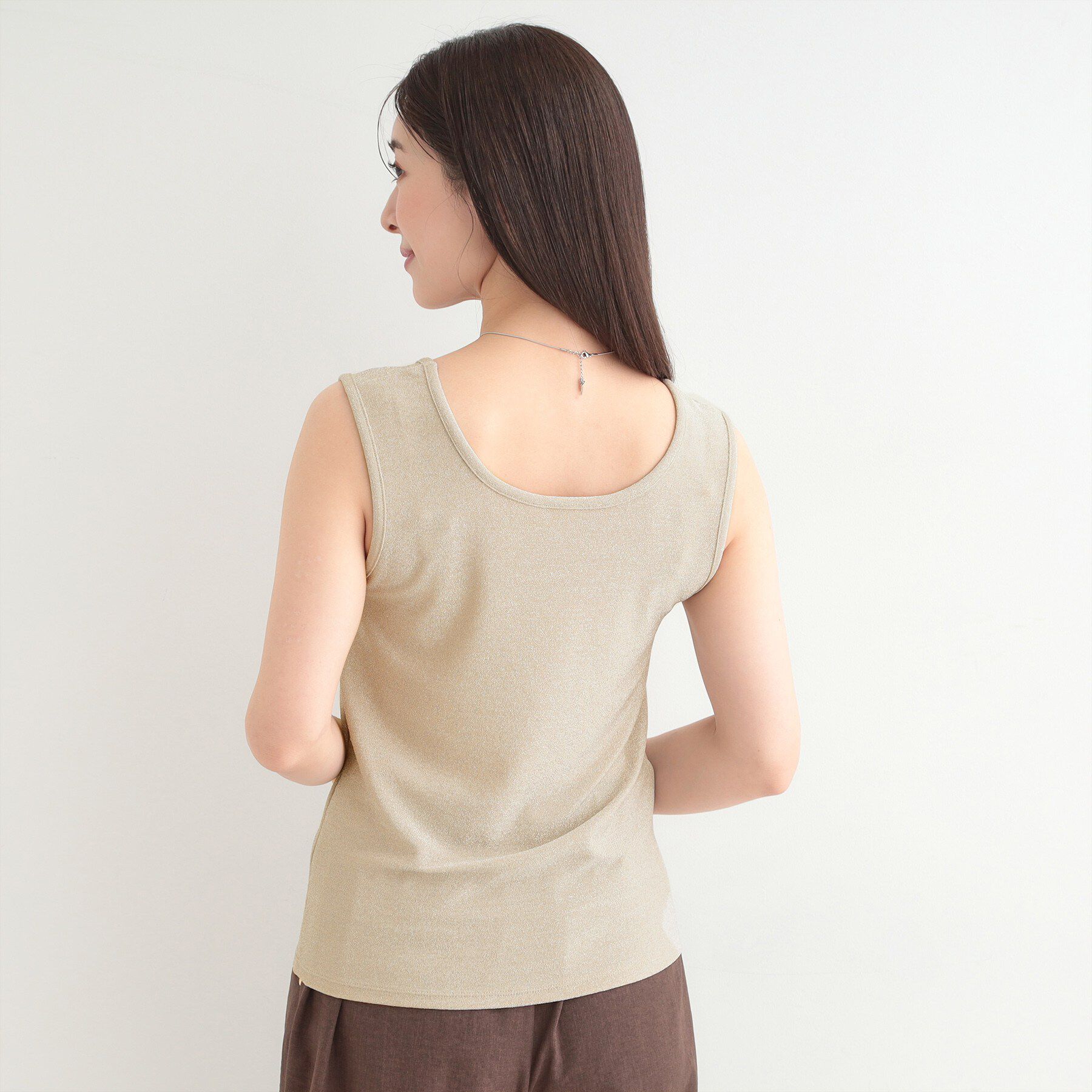 SHOO･LA･RUE「【前後2WAY/洗濯機可/S-LL】コーデのアクセントに　きらきらラメタンクトップ」|キャミソール|